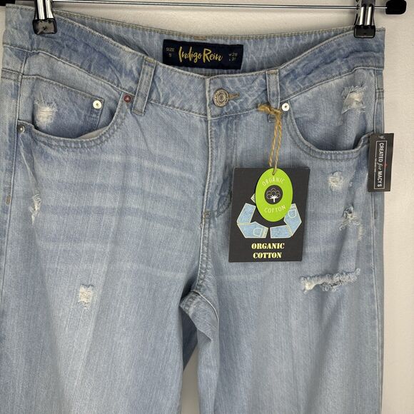 Indigo Rain Size 9 Jeans Extra Wide Leg Low Rise Organic Cotton Distressed NWT - Picture 3 of 12
